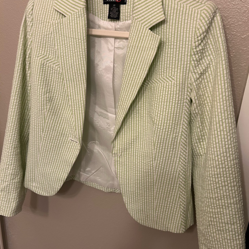 Studio Green and White Textured Blazer